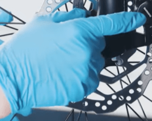 wear gloves during bicycle disc brakes maintenance