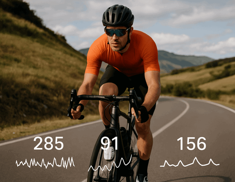 Cyclist training outdoors using data to train smarter.