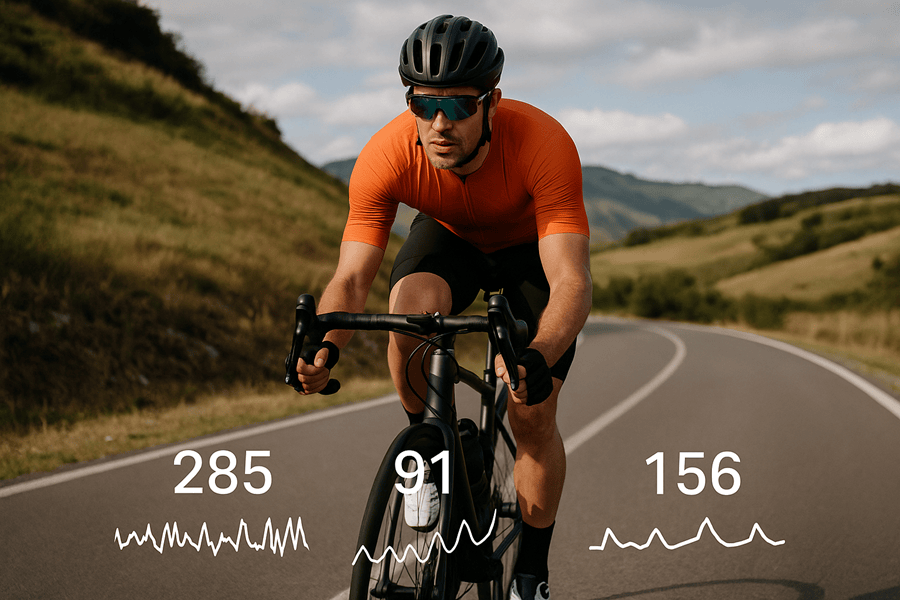 Cyclist training outdoors using data to train smarter.