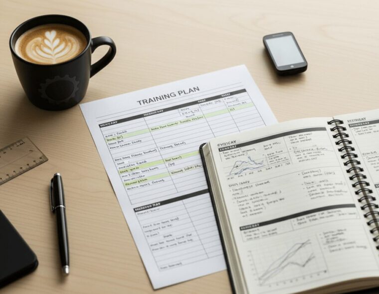 Sample 4-week cycling training plan layout with notes and power targets.