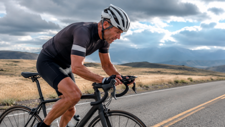 Masters cyclist riding hard on a road bike representing FTP benchmarks by age