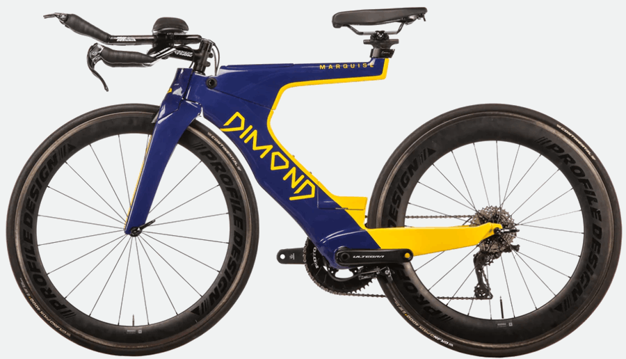 Dimond Marquise triathlon bike non-drive side showing cantilevered carbon beam frame