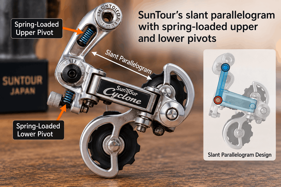 Suntour's slant parallelogram rear derailleur